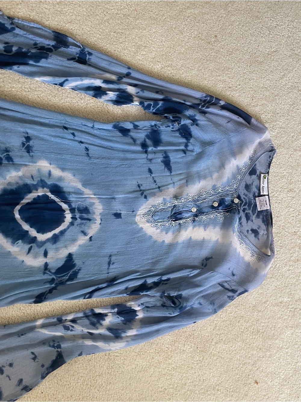 croft & barrow Blue and White Tie-Dye Long Sleeve Henley
